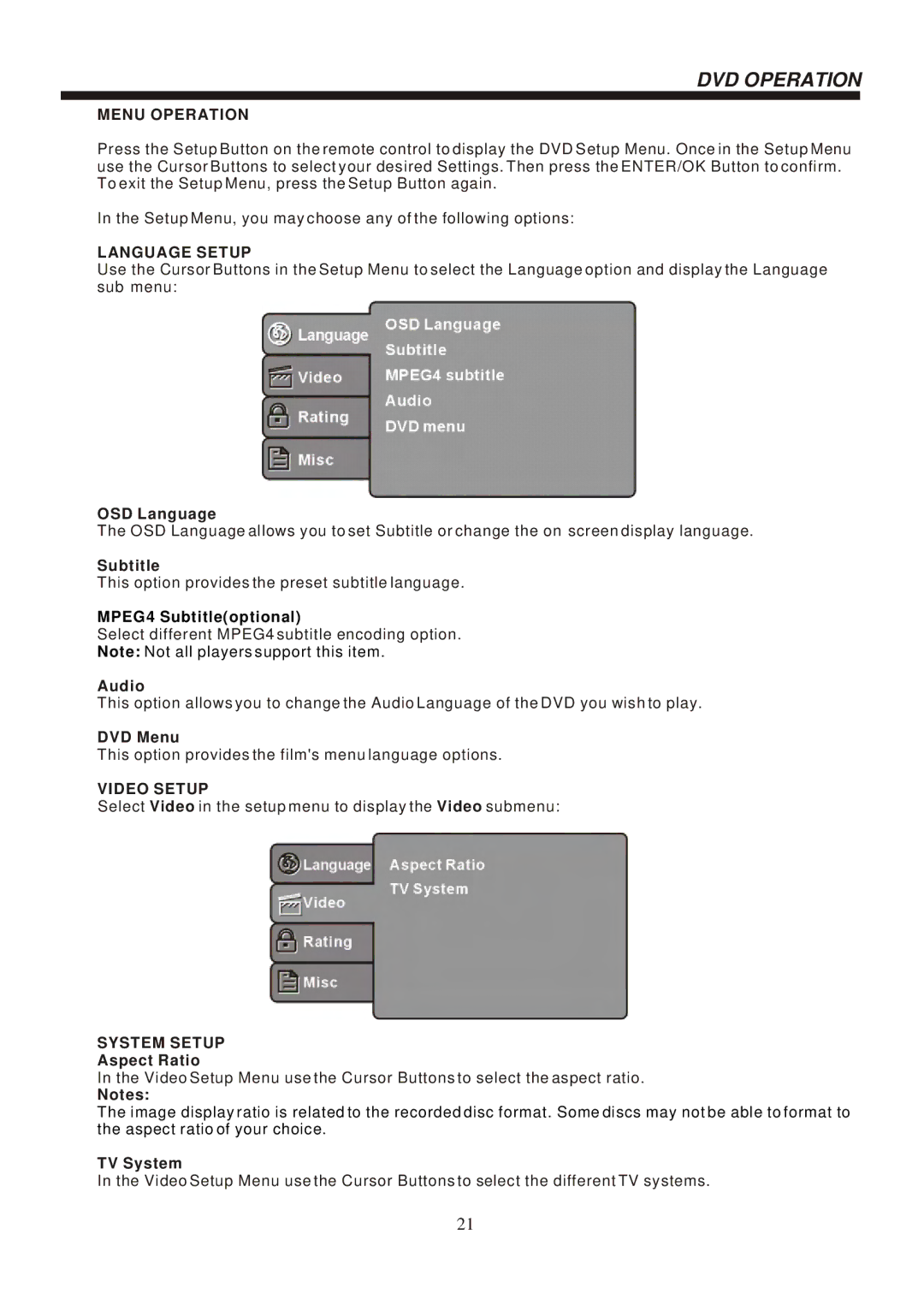 Bush IDLED2402DVD instruction manual Video Setup 