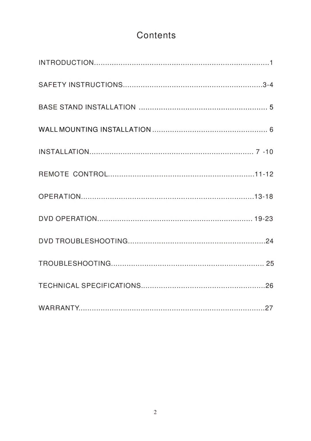 Bush IDLED2402DVD instruction manual Contents 