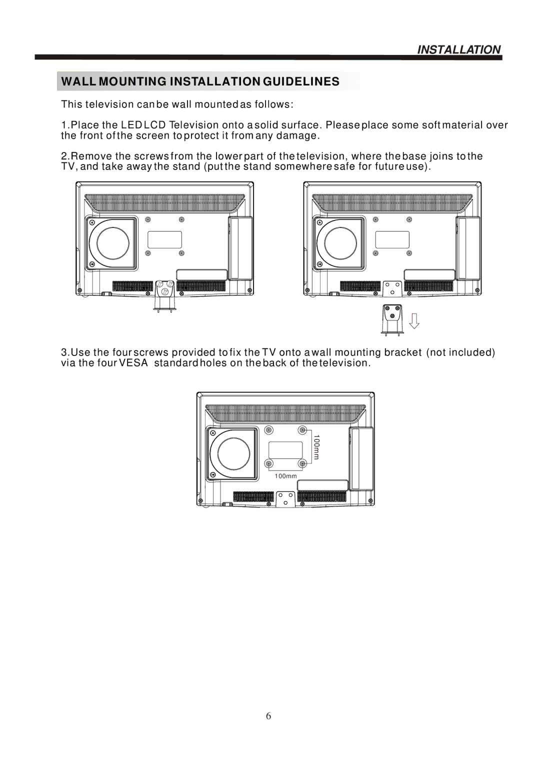 Bush IDLED2402DVD instruction manual Wall Mounting Installation Guidelines 