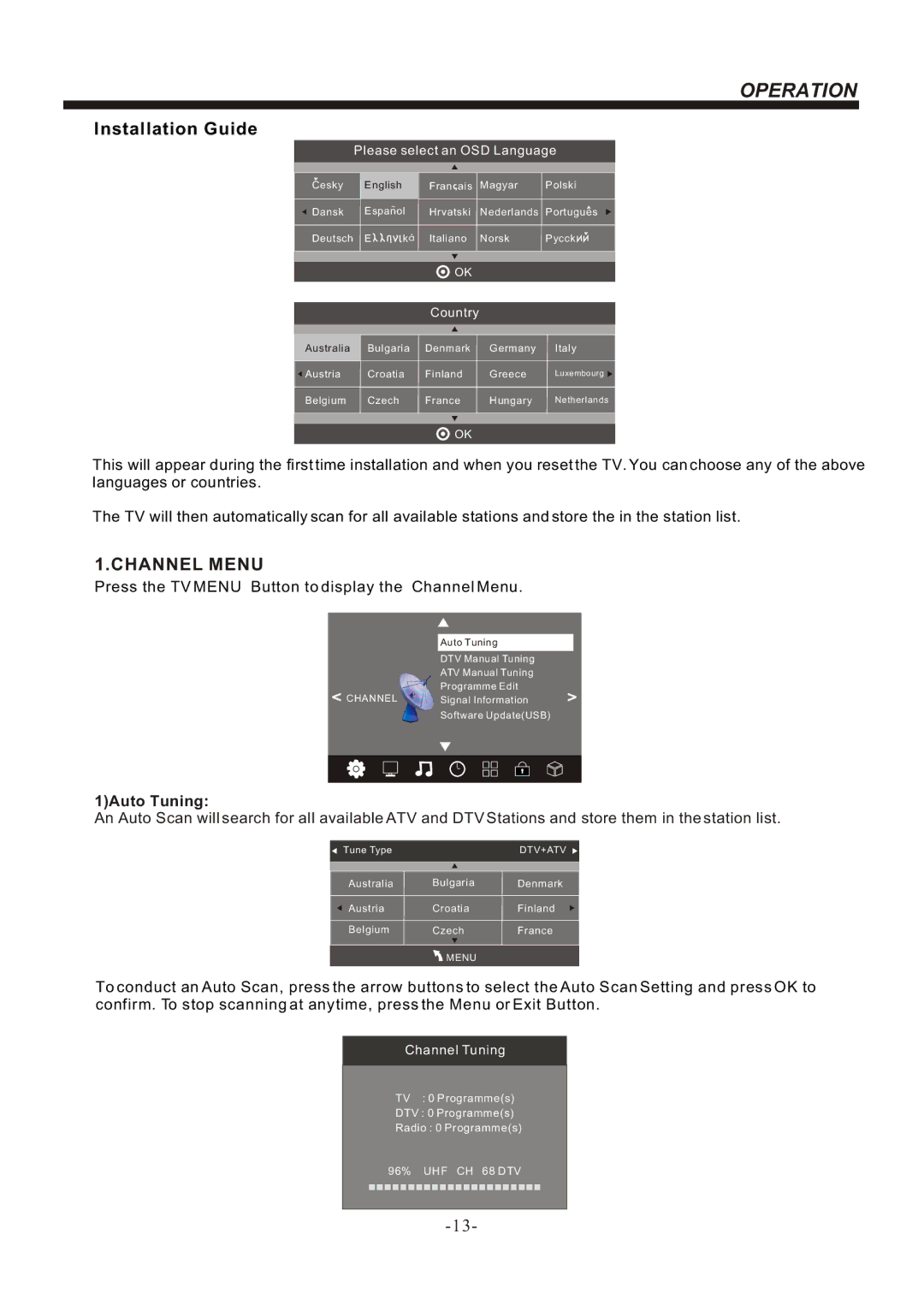 Bush IDLED3201, IDLED2601 instruction manual Operation, Channel Menu 