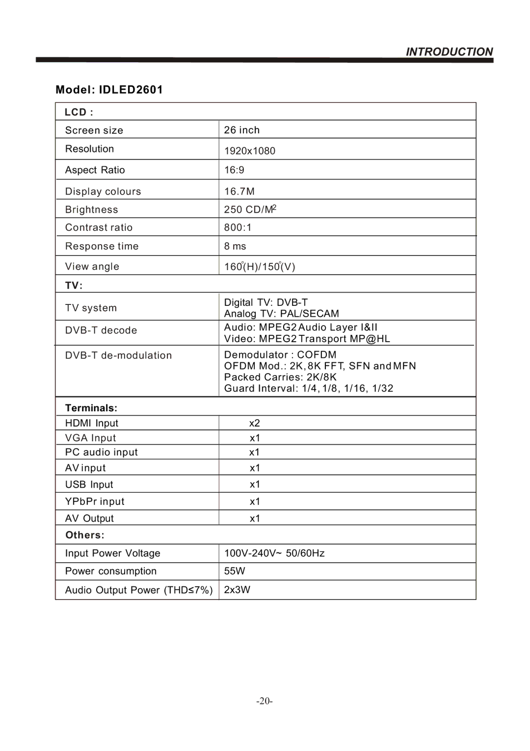 Bush IDLED3201 instruction manual Model IDLED2601, Lcd, Others 