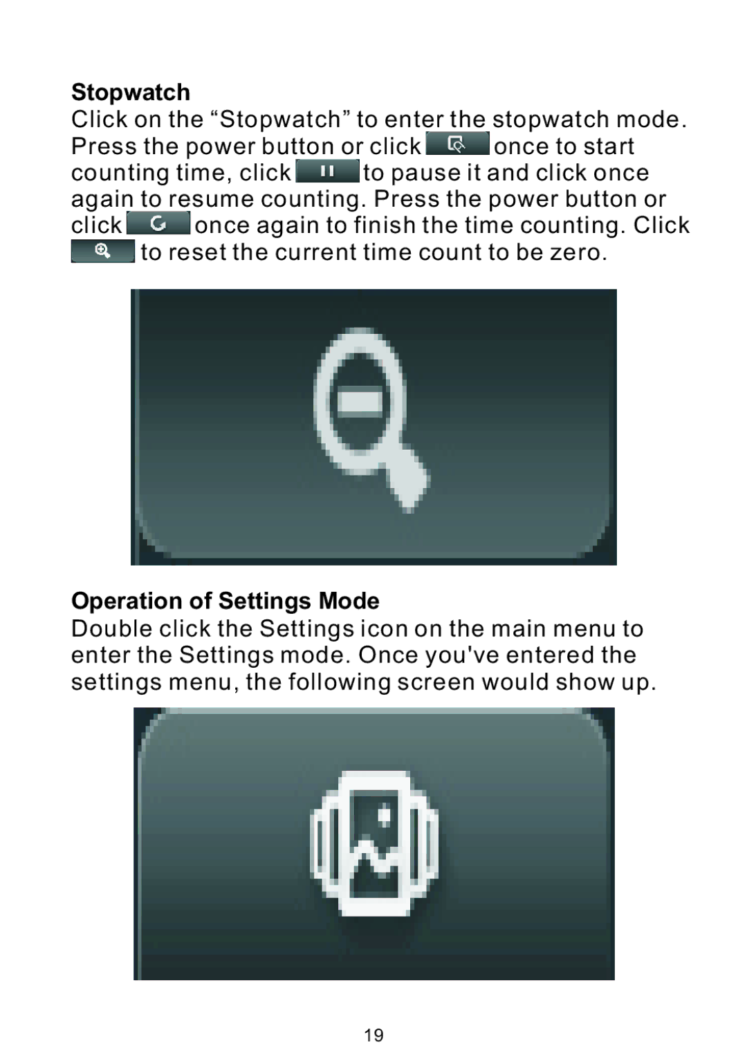 Bush MPK4230BUK user manual Stopwatch, Operation of Settings Mode 