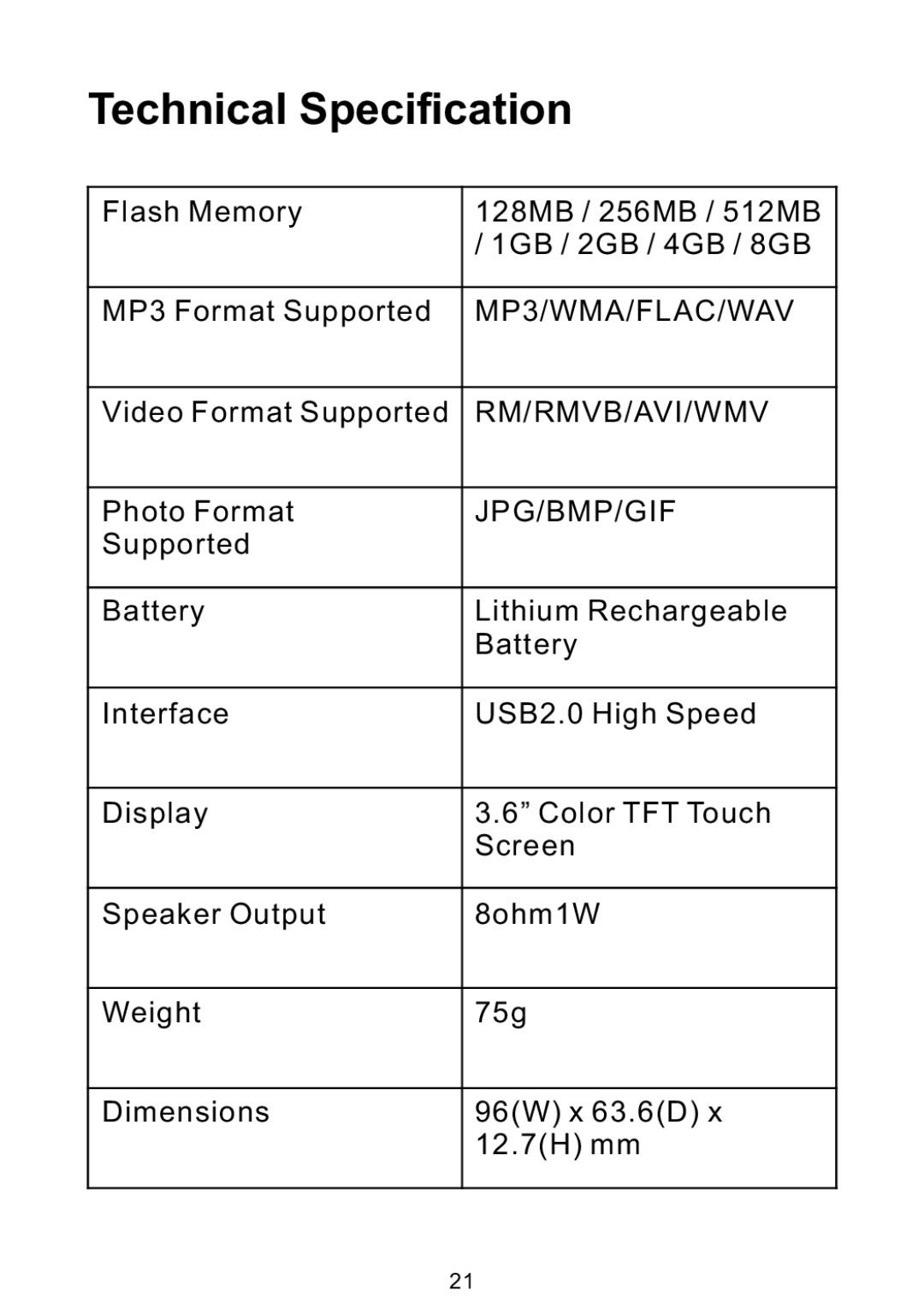 Bush MPK4230BUK user manual Technical Specification, Jpg/Bmp/Gif 