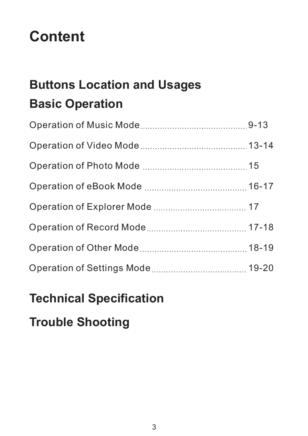 Bush MPK4230BUK user manual Content, Buttons Location and Usages Basic Operation 