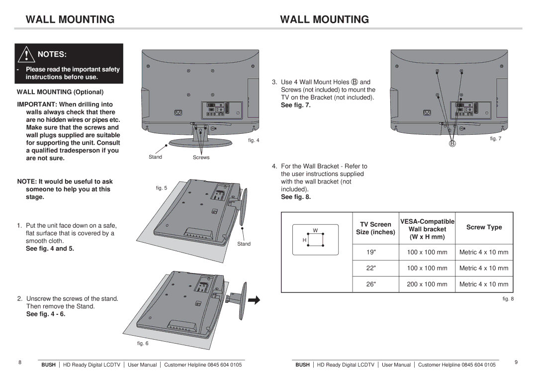 Bush Q41T2201672 1B instruction manual Wall Mounting 