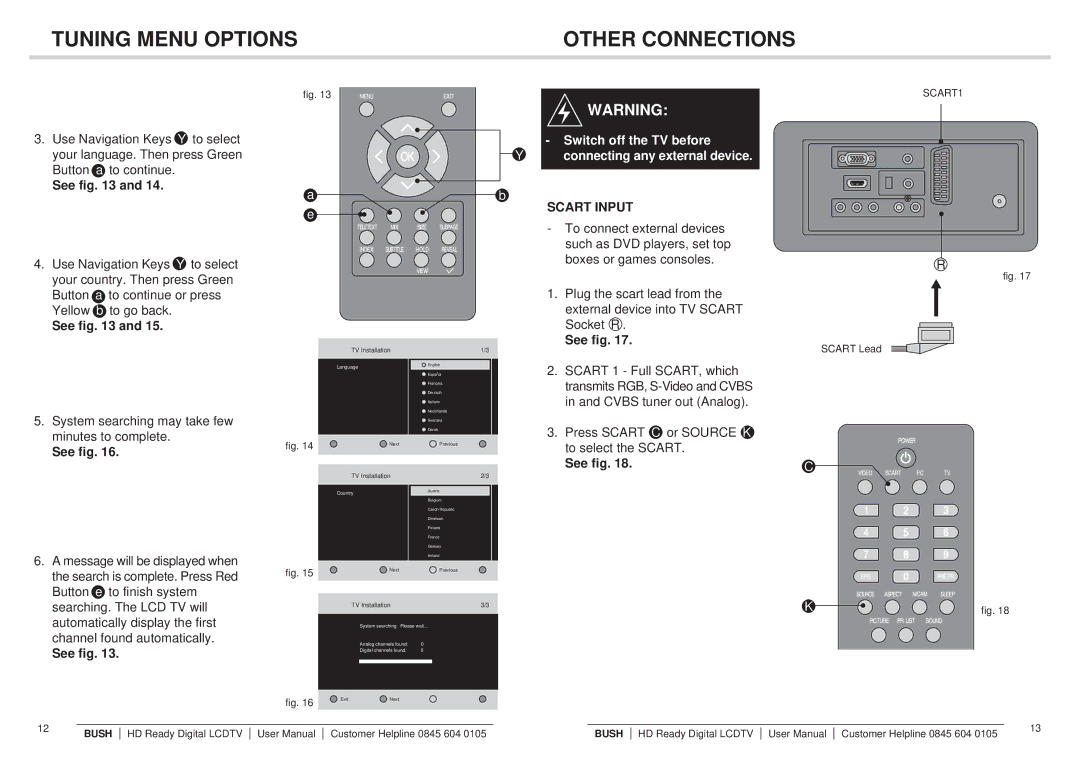 Bush Q41T2201672 1B instruction manual Tuning Menu Options, Other Connections, Scart Input 