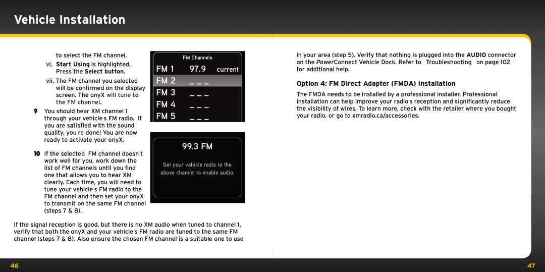 Bush XDNX1V1KC manual 99.3 FM, Option 4 FM Direct Adapter Fmda Installation 