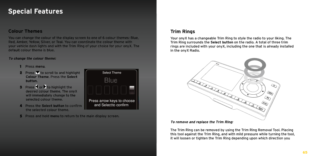 Bush XDNX1V1KC manual Special Features, Colour Themes, Trim Rings, To change the colour theme 