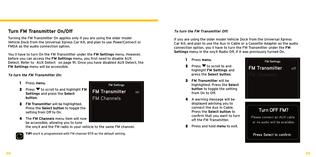 Bush XDNX1V1KC Turn FM Transmitter On/Off, FM Transmitter off FM Channels, FM Transmitter on FM Channels, Turn OFF FM? 