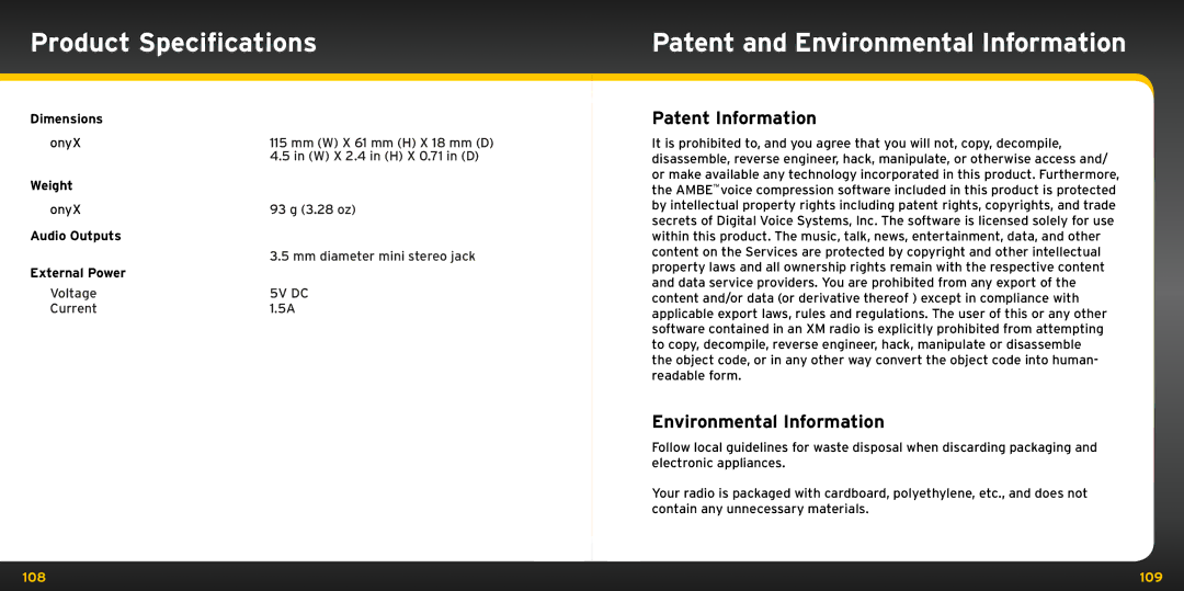 Bush XDNX1V1KC manual Product Specifications, Patent and Environmental Information, Patent Information 