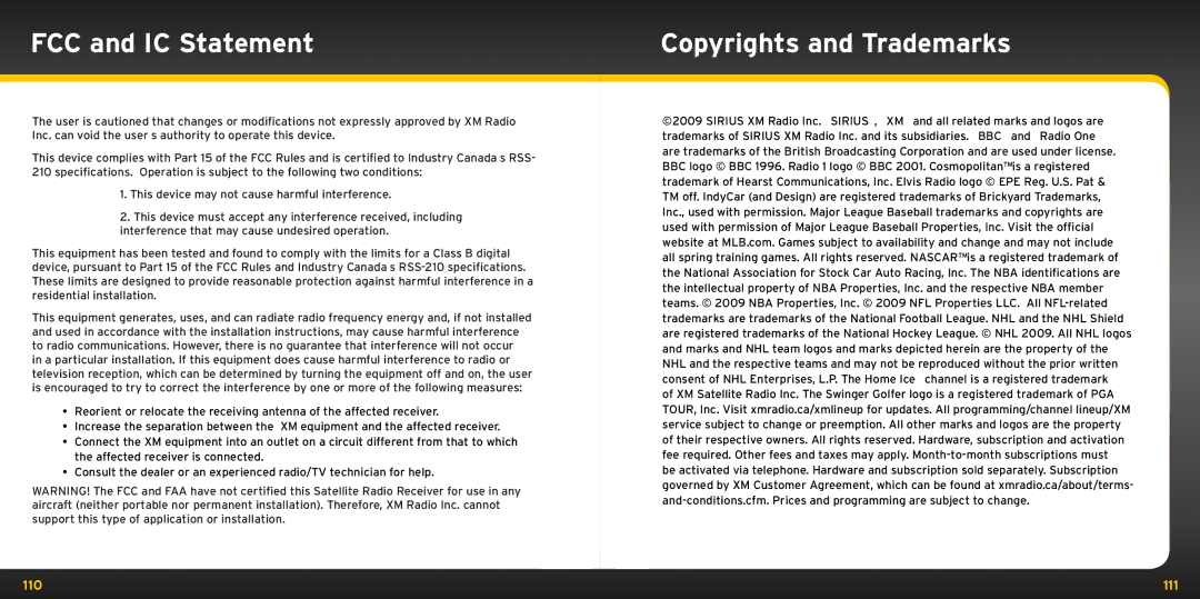 Bush XDNX1V1KC manual FCC and IC Statement, Copyrights and Trademarks 