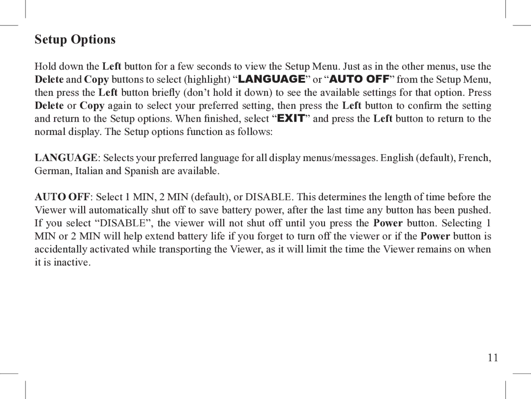 Bushnell 1-Nov instruction manual Setup Options 