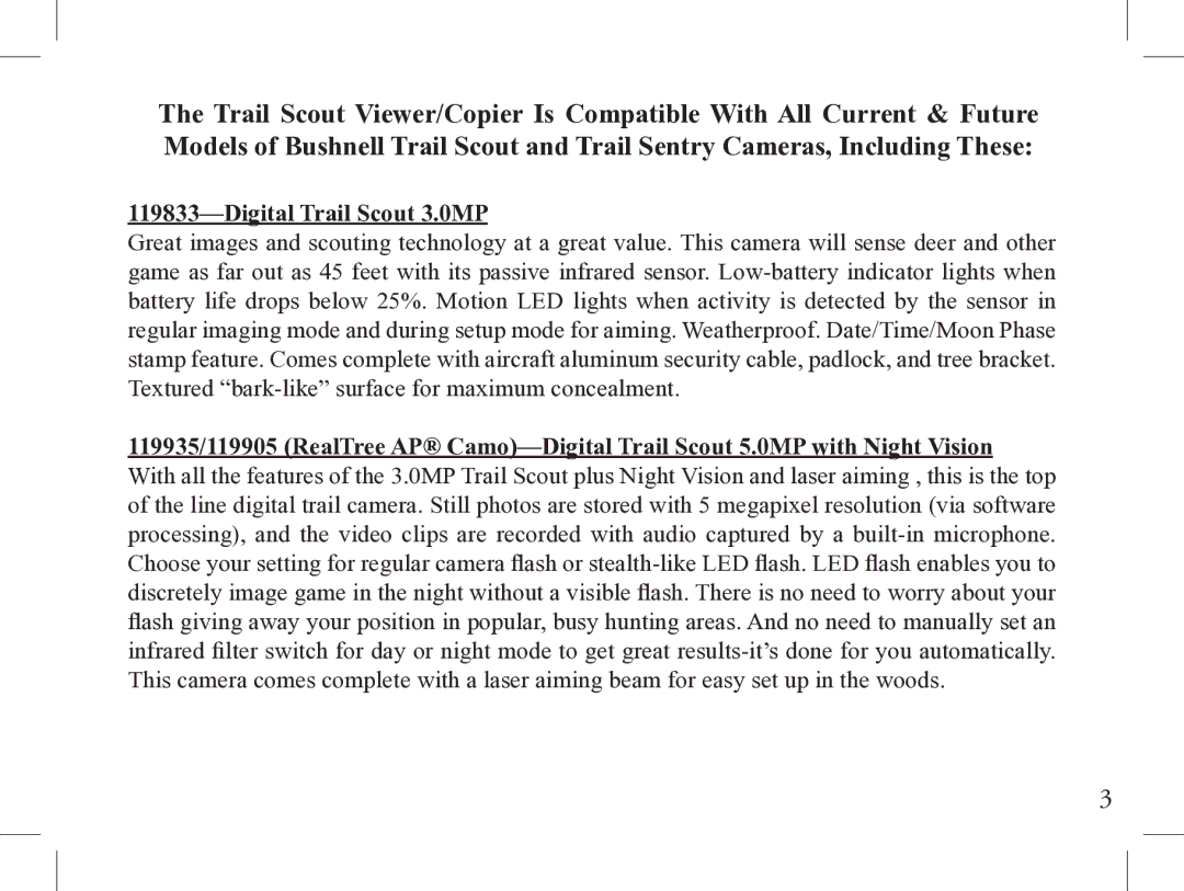 Bushnell 1-Nov instruction manual Digital Trail Scout 3.0MP 