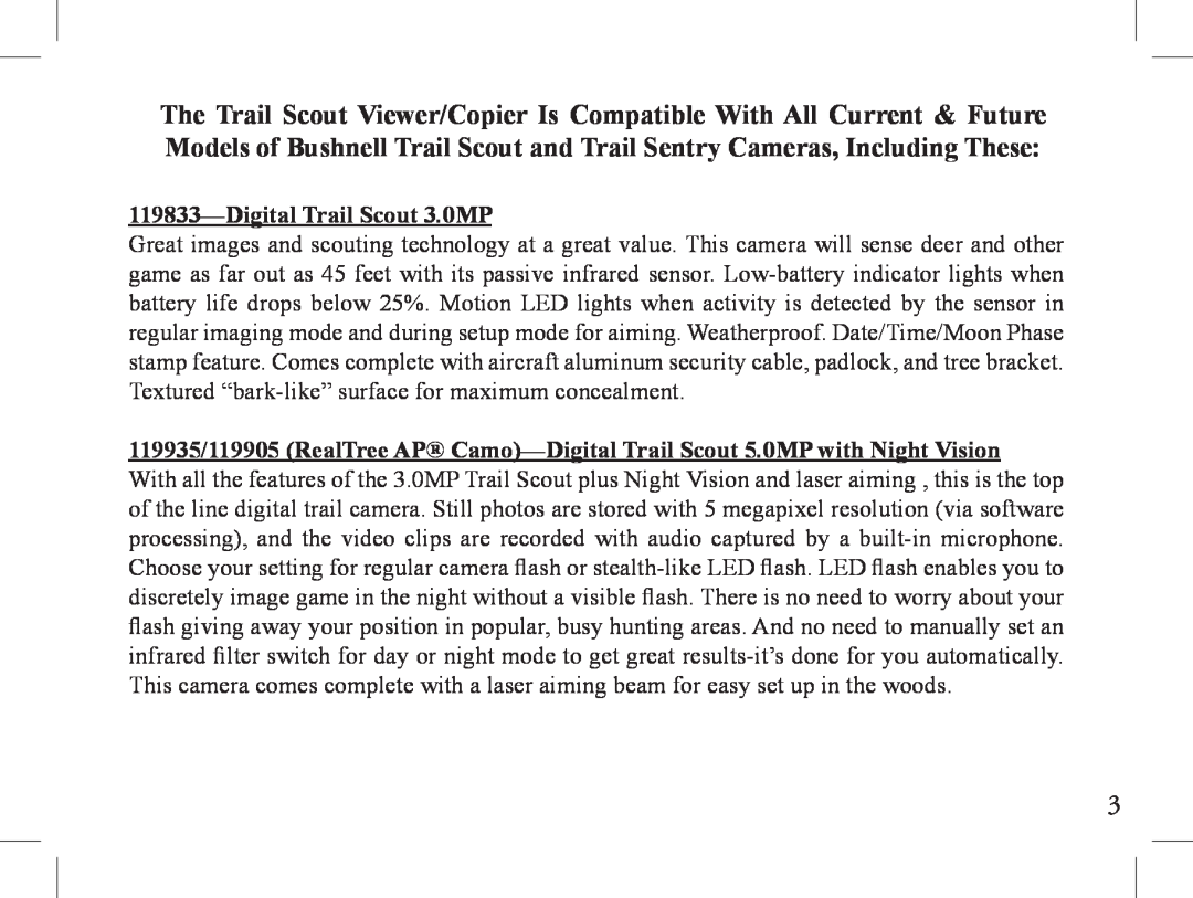 Bushnell 1-Nov instruction manual Digital Trail Scout 3.0MP 