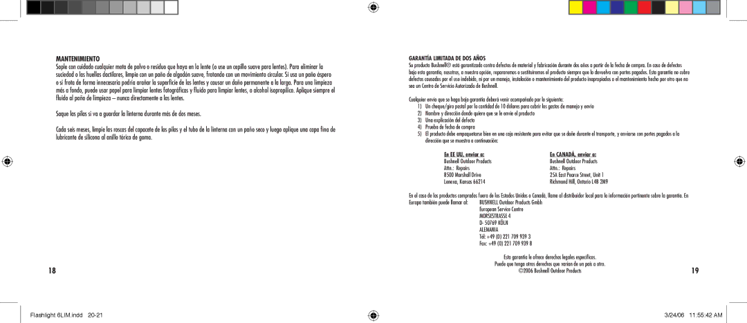 Bushnell 10-0090, 10-0100, 10-0200, 10-0300 manual Mantenimiento, Garantía Limitada DE DOS Años 