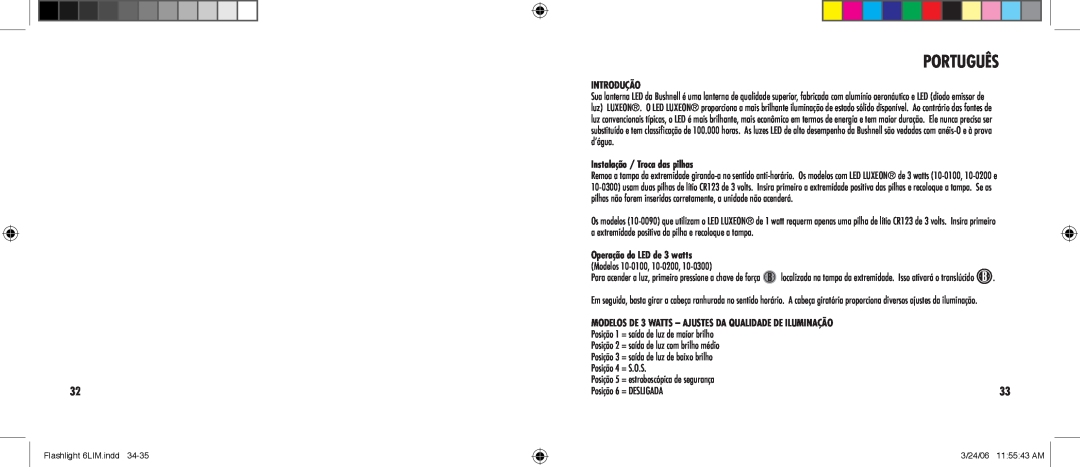 Bushnell 10-0300, 10-0100, 10-0200, 10-0090 manual Português, Introdução, Instalação / Troca das pilhas 