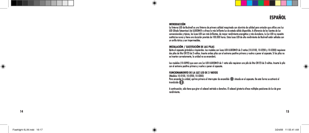 Bushnell 10-0200, 10-0100, 10-0300, 10-0090 manual Español, Introducción, Instalación / Sustitución de las pilas 