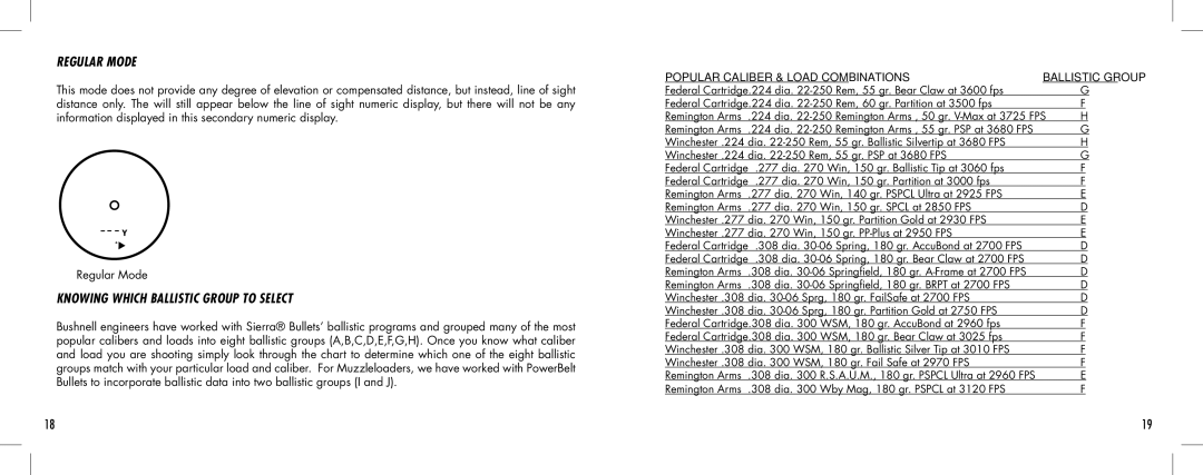 Bushnell 1000 manual Regular Mode, Knowing Which Ballistic Group to Select 