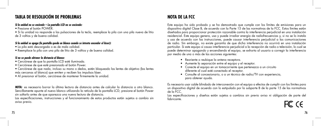 Bushnell 1000 Si la unidad no se enciende La pantalla LCD no se enciende, Si no se puede obtener la distancia al blanco 