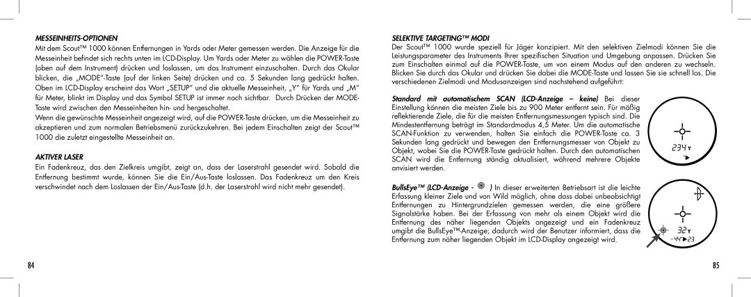 Bushnell 1000 manual Messeinheits-Optionen, Aktiver Laser, Selektive Targeting Modi 