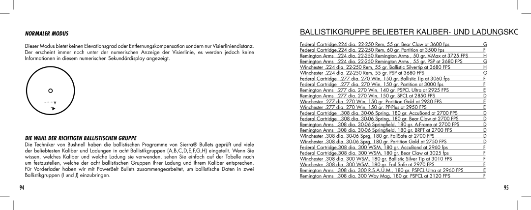 Bushnell 1000 manual Normaler Modus, DIE Wahl DER Richtigen Ballistischen Gruppe 