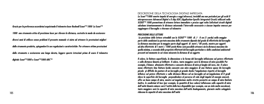 Bushnell 1000 manual 105, 106, Descrizione Della Tecnologia Digitale Impiegata 