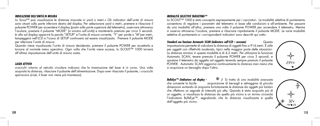 Bushnell 1000 manual 110, Indicazione DELL’UNITÀ DI Misura, Laser Attivoi, Modalità Selective Targeting 