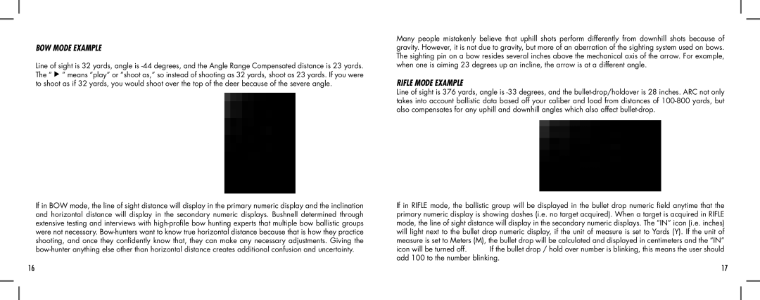 Bushnell 1000 manual BOW Mode Example, Rifle Mode Example 