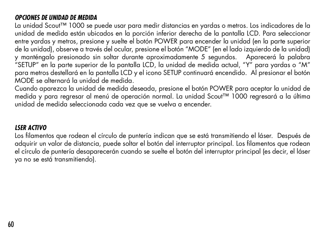 Bushnell 1000 manual Opciones DE Unidad DE Medida, Láser Activo 