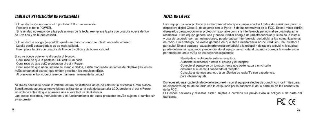 Bushnell 1000 Si la unidad no se enciende La pantalla LCD no se enciende, Si no se puede obtener la distancia al blanco 