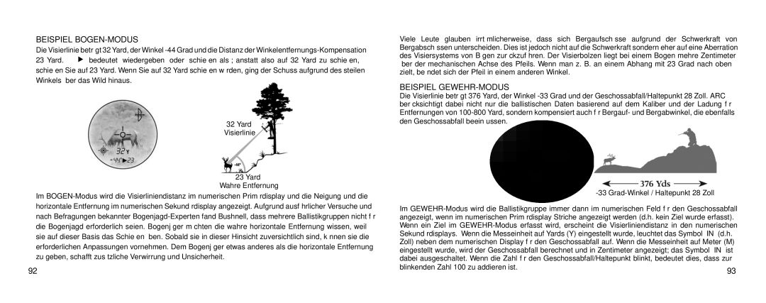 Bushnell 1000 manual Beispiel BOGEN-MODUS, Beispiel GEWEHR-MODUS 