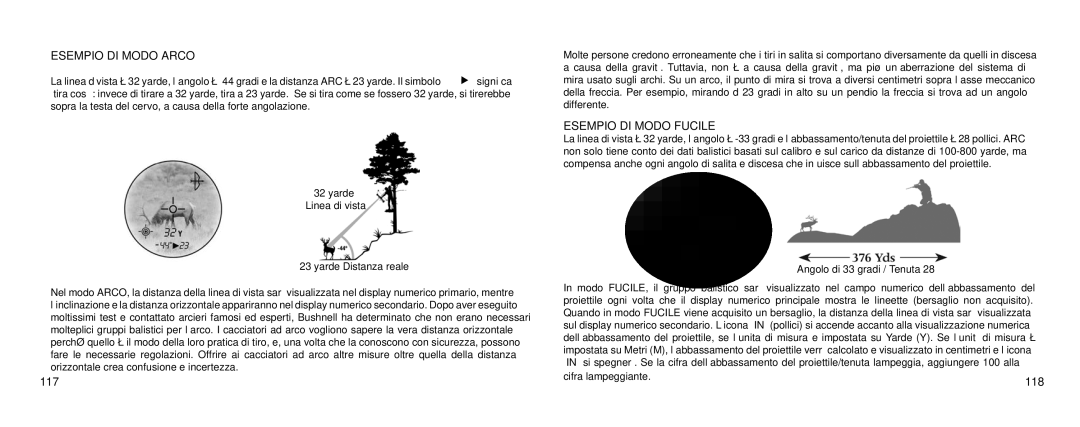 Bushnell 1000 manual Esempio DI Modo Arco, 117, Esempio DI Modo Fucile, 118 