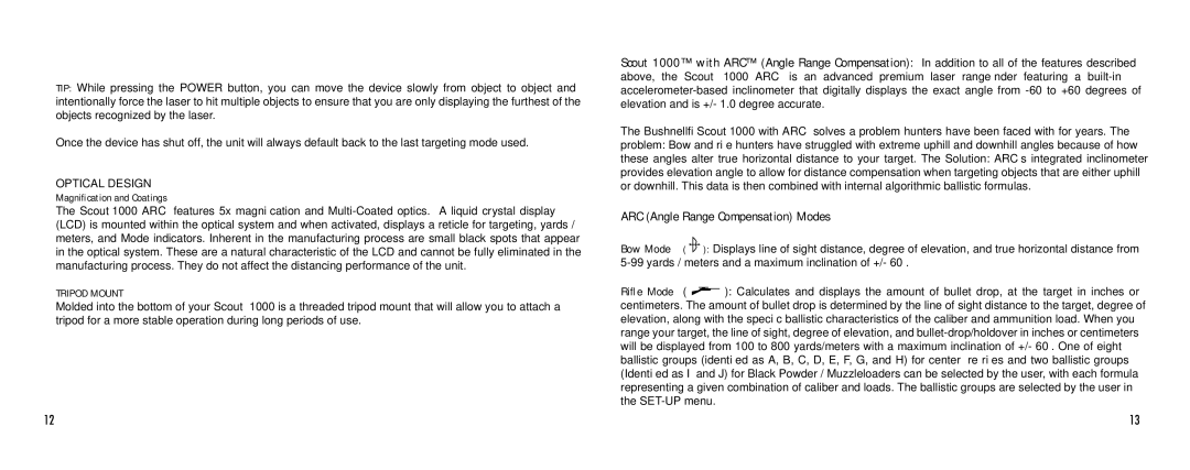 Bushnell 1000 manual Magnification and Coatings, Tripod Mount 