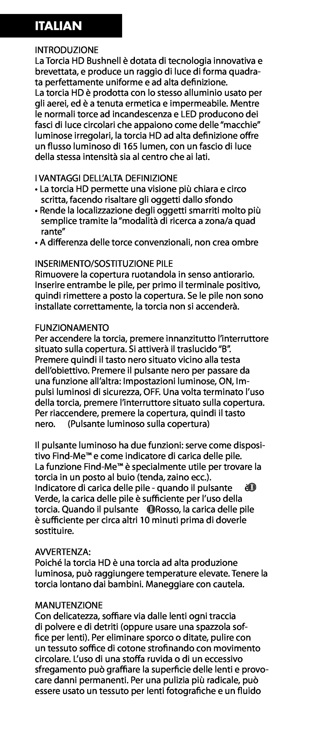 Bushnell 100400, 98-1247/02-09 manual Italian 