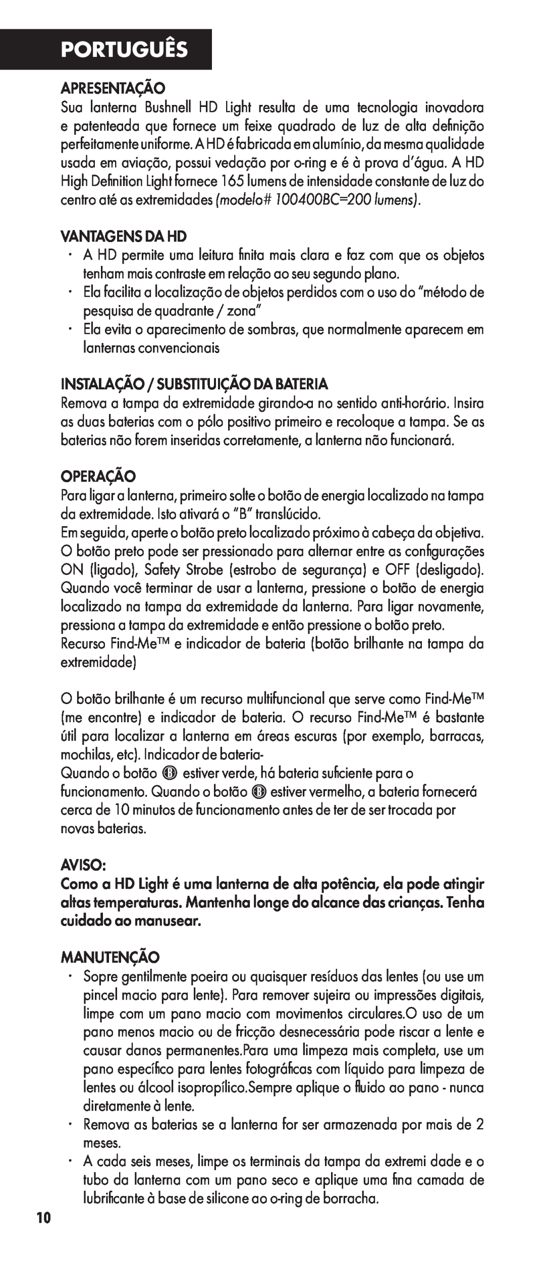 Bushnell 100400BC, 100400C manual Português 
