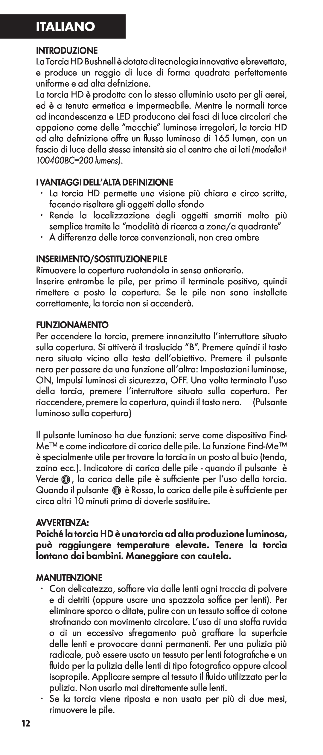 Bushnell 100400BC, 100400C manual Italiano 
