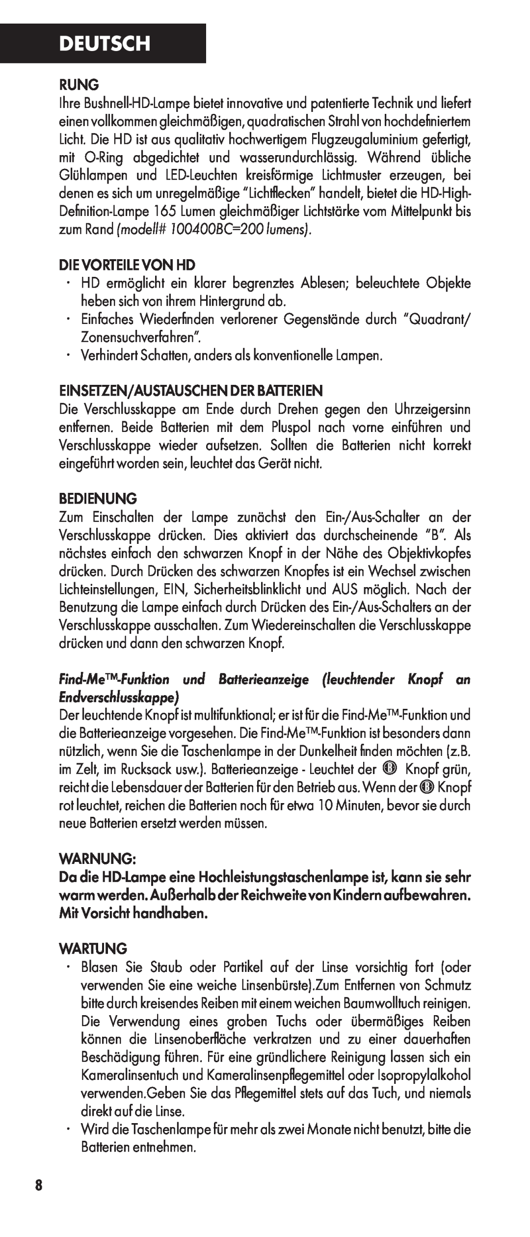 Bushnell 100400C, 100400BC manual Deutsch 