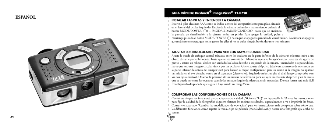 Bushnell 11-0718 Español, Instalar LAS Pilas Y Encender LA Cámara, Ajustar LOS Binoculares Para VER CON Mayor Comodidad 