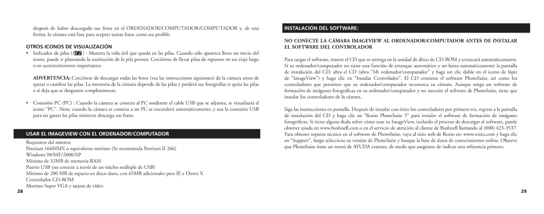 Bushnell 11-0718 Otros Iconos DE Visualización, Usar EL Imageview CON EL ORDENADOR/COMPUTADOR, Instalación DEL Software 