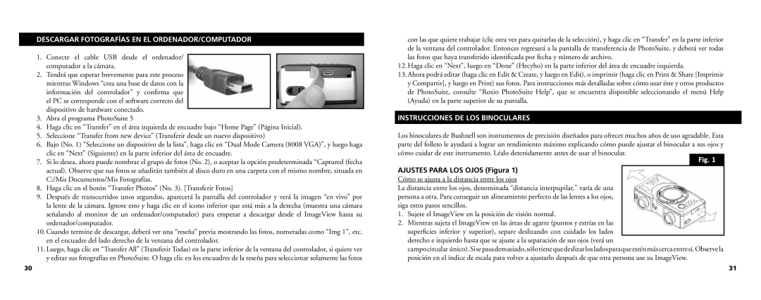 Bushnell 11-0718 manual Descargar Fotografías EN EL ORDENADOR/COMPUTADOR, Instrucciones DE LOS Binoculares 