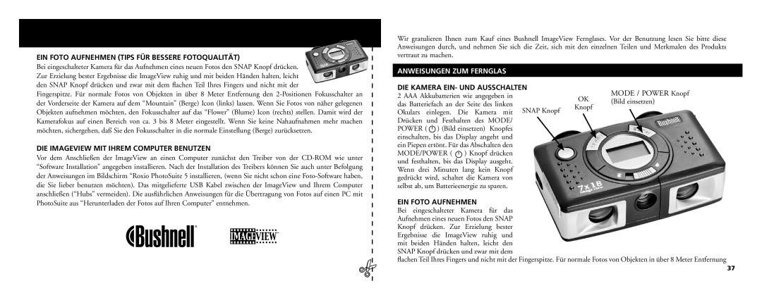 Bushnell 11-0718 manual EIN Foto Aufnehmen Tips FÜR Bessere Fotoqualität, DIE Imageview MIT Ihrem Computer Benutzen 