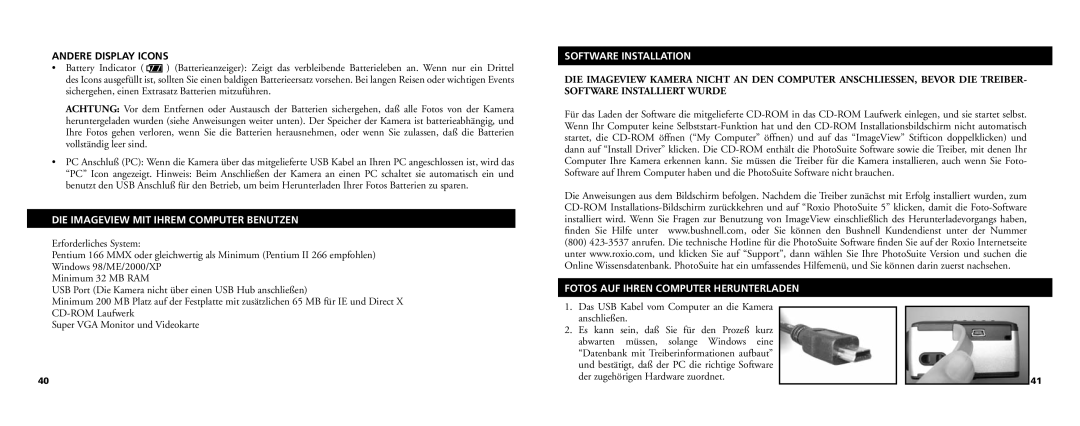 Bushnell 11-0718 manual Andere Display Icons, DIE Imageview MIT Ihrem Computer Benutzen, Software Installation 