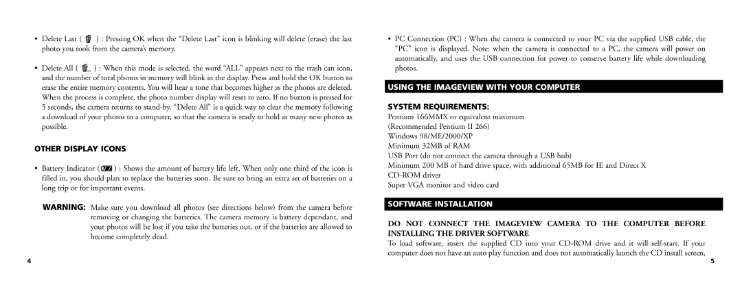 Bushnell 11-0718 Other Display Icons, Using the Imageview with Your Computer, System Requirements, Software Installation 