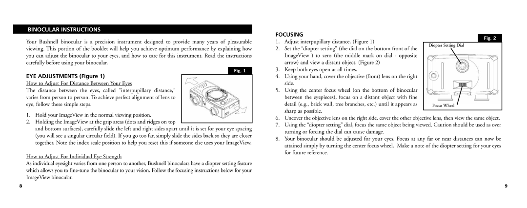 Bushnell 11-0718 manual EYE Adjustments Figure, Focusing 