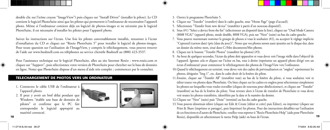 Bushnell 11-0718 manual Telechargement DE Photos Vers UN Ordinateur 