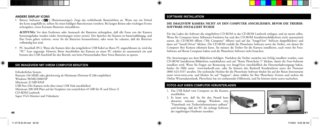 Bushnell 11-0718 manual Andere Display Icons, DIE Imageview MIT Ihrem Computer Benutzen, Software Installation 