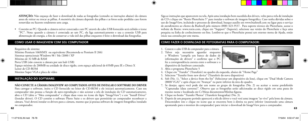 Bushnell 11-0718 manual Como Usar O Imageview COM SEU Computador, Instalação do Software 