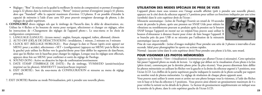 Bushnell 11-0832 manual Utilisation DES Modes Spéciaux DE Prise DE Vues, Pour Visionner LES Photos Mémorisées 