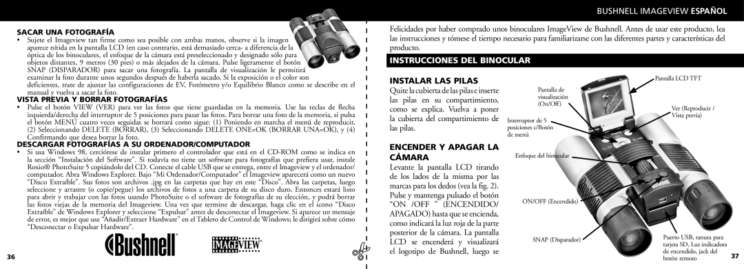 Bushnell 11-0832 manual Instrucciones DEL Binocular, Sacar UNA Fotografía, Vista Previa Y Borrar Fotografías 