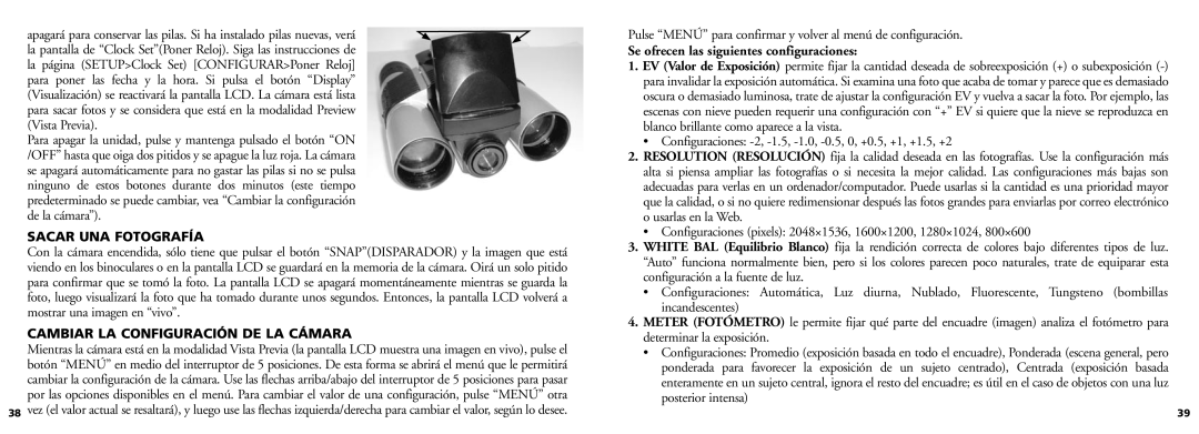 Bushnell 11-0832 Sacar UNA Fotografía, Cambiar LA Configuración DE LA Cámara, Se ofrecen las siguientes configuraciones 
